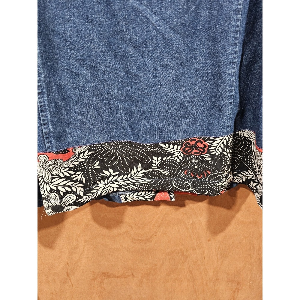 New Direction Women's Embroidered Floral Button Front Long Sleeve Denim Shirt - Picture 13 of 14